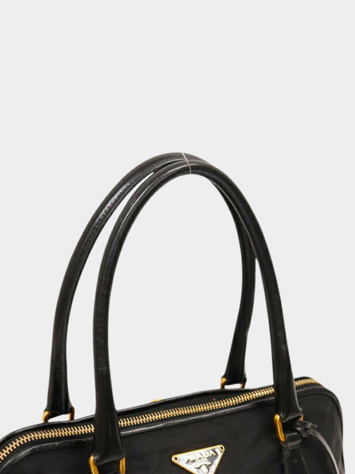 Prada 2000s Black Nylon Leather Triangle Logo Handbag