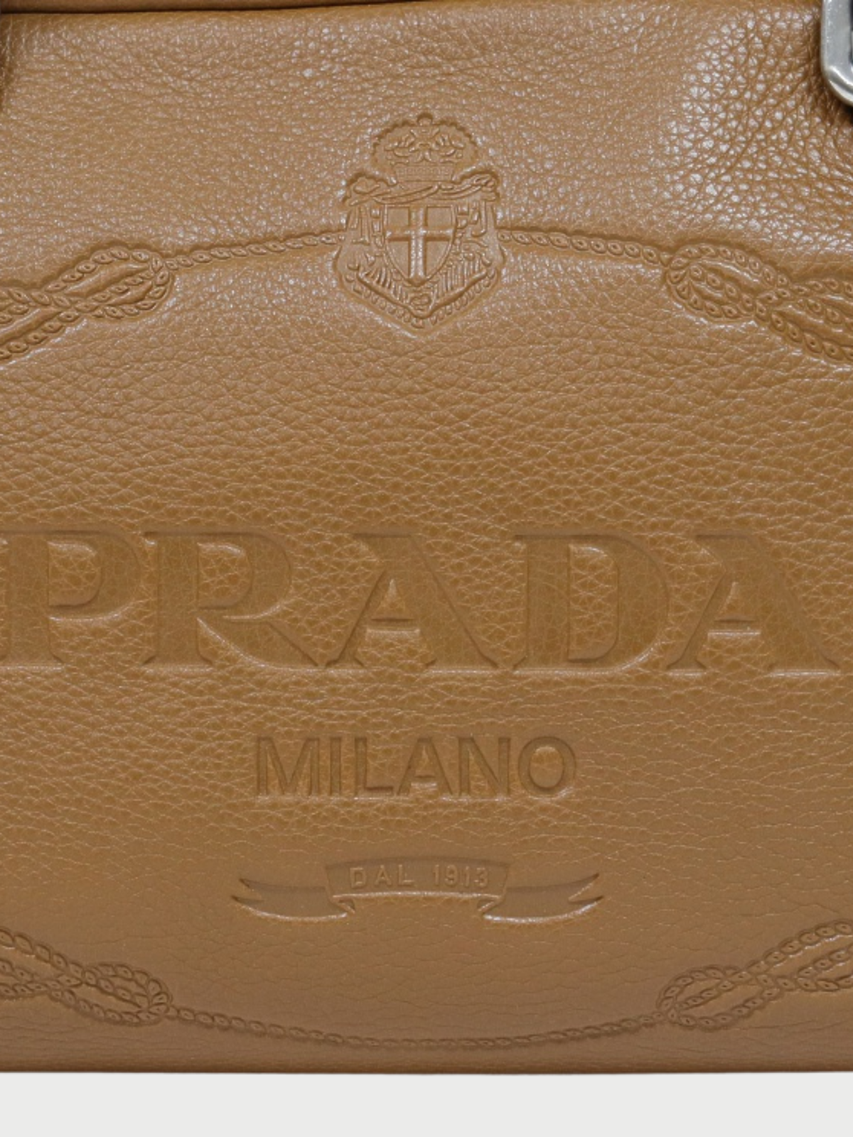 Prada 2000s Brown Leather Logo Embossed Handbag