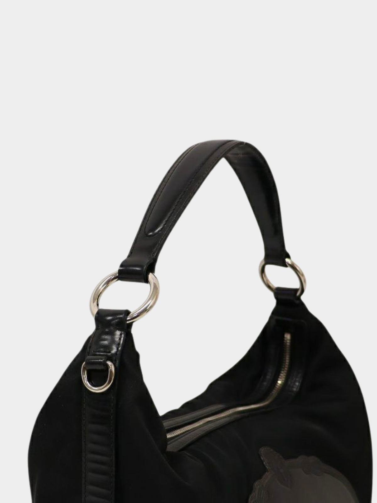 Prada 2000s Black Nylon Leather Logo-Embossed One-Shoulder Bag
