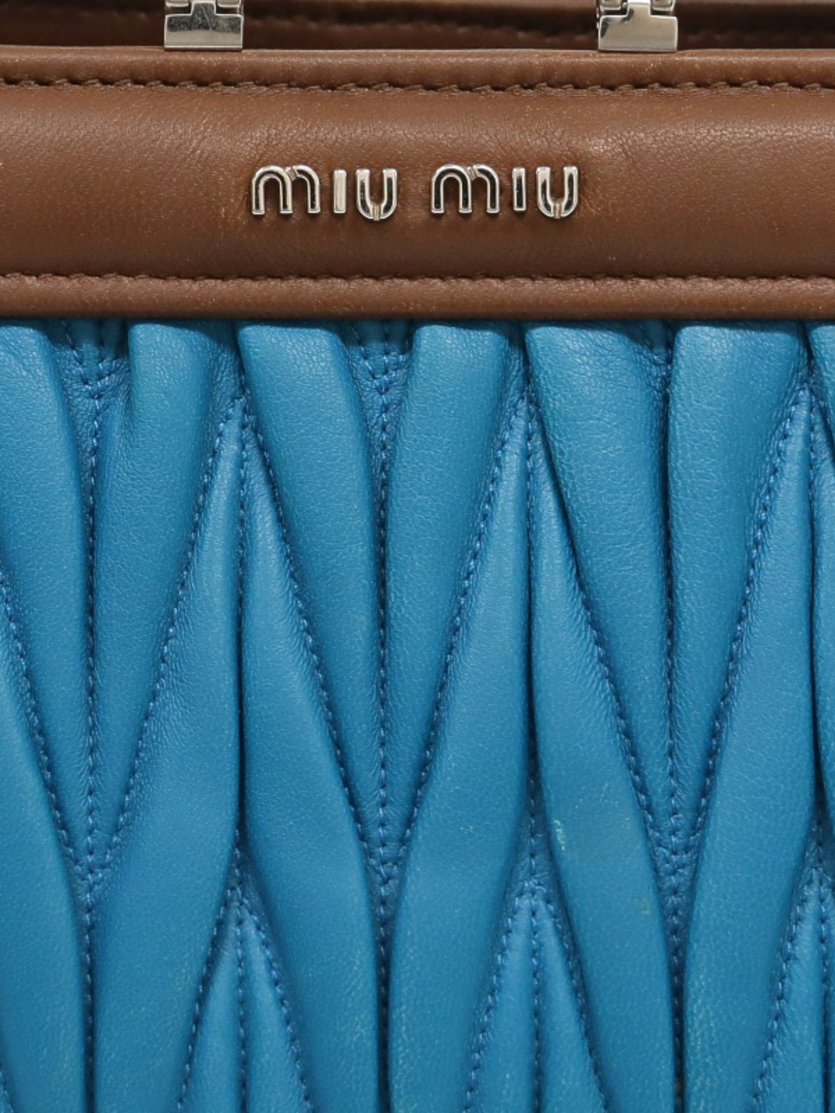 Miu Miu 2010s Brown Blue Leather Matelassé 2Way Bag