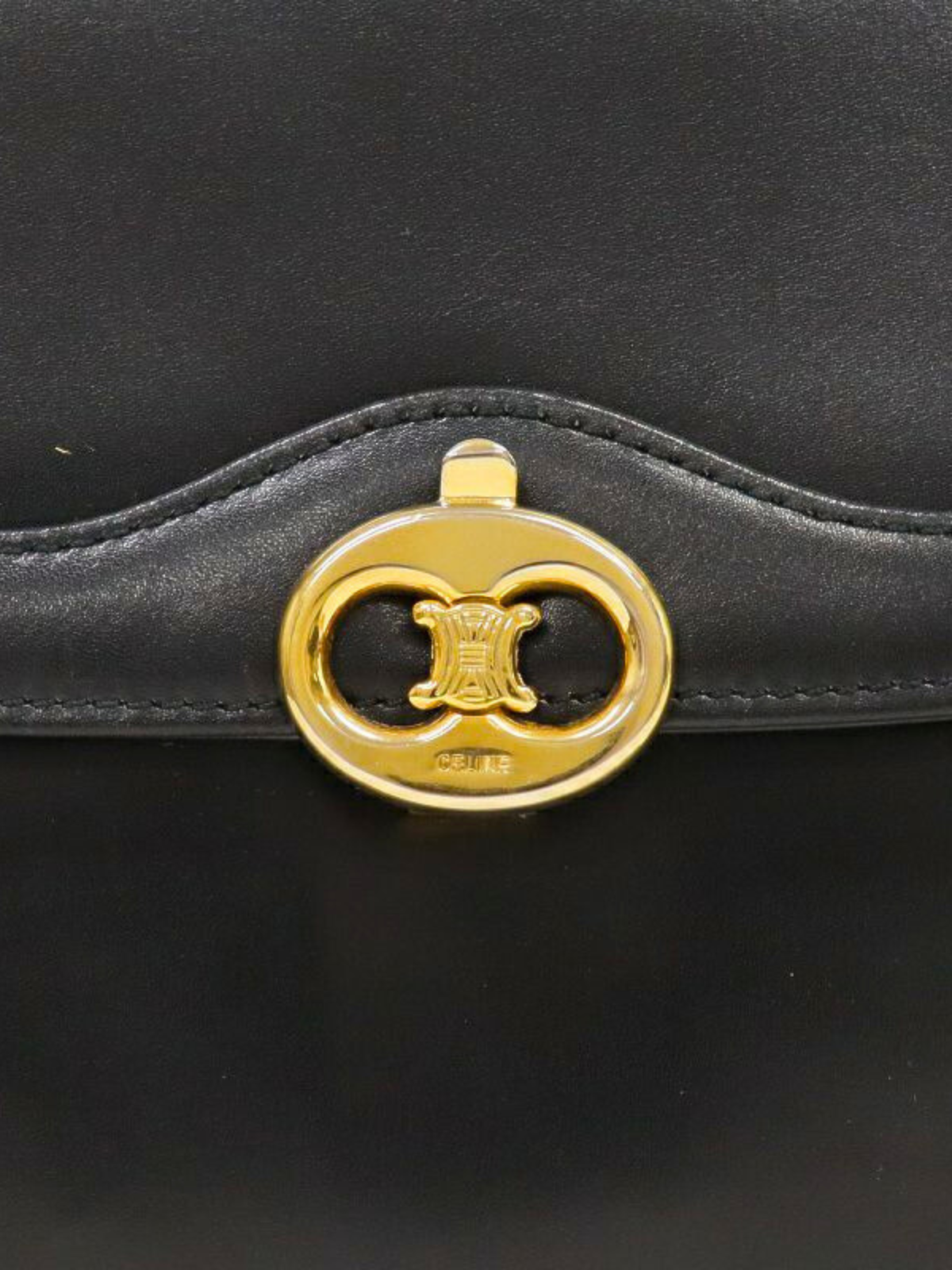 Celine 2000s Black Triomphe Leather Shoulder Bag