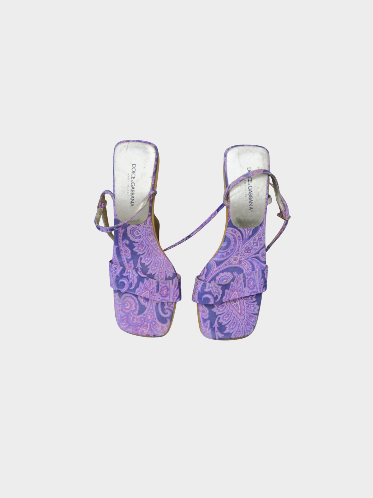 Dolce and Gabbana 2000s Purple Bandana Print Wooden Heels