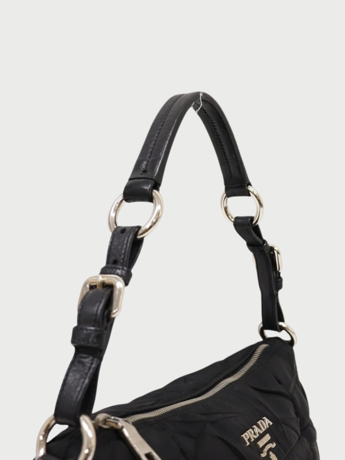 Prada 2000s Black Nylon Triangle Logo One-Shoulder Bag