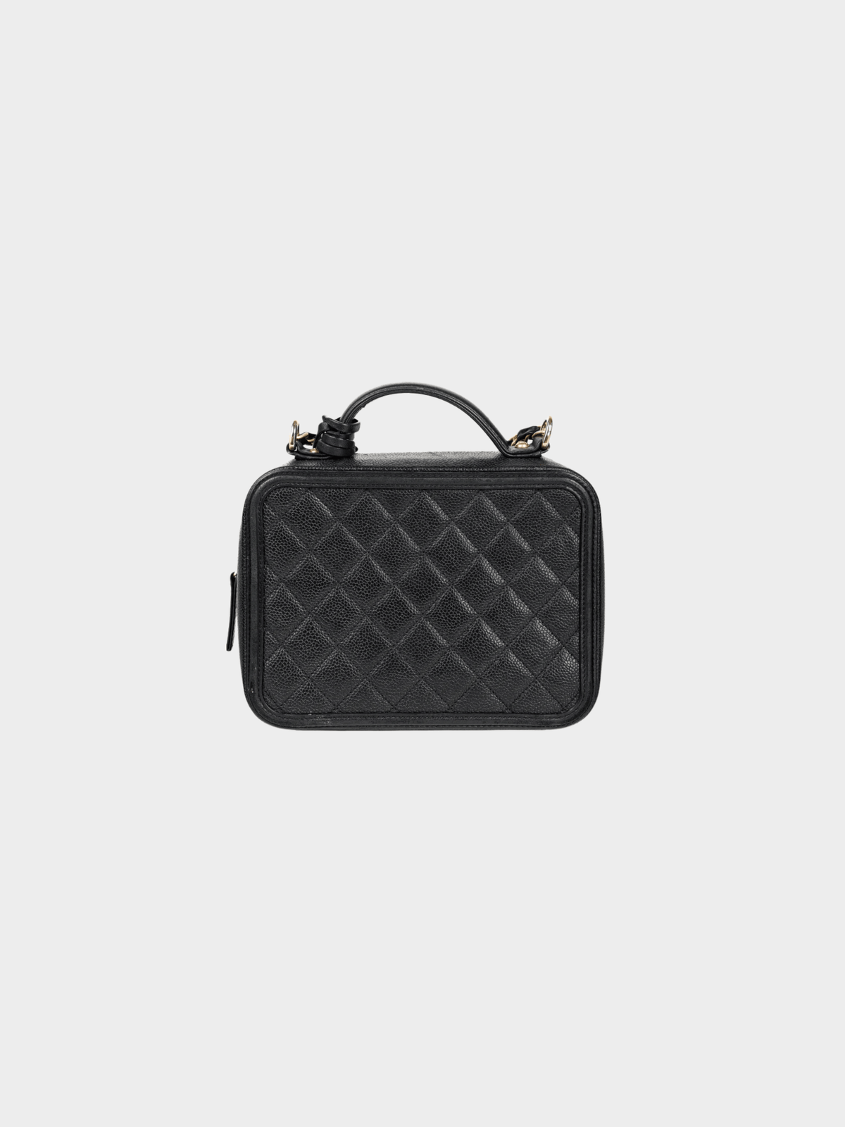 Chanel 2000s Filigree Medium Black Caviar Quilted CC Vanity Case