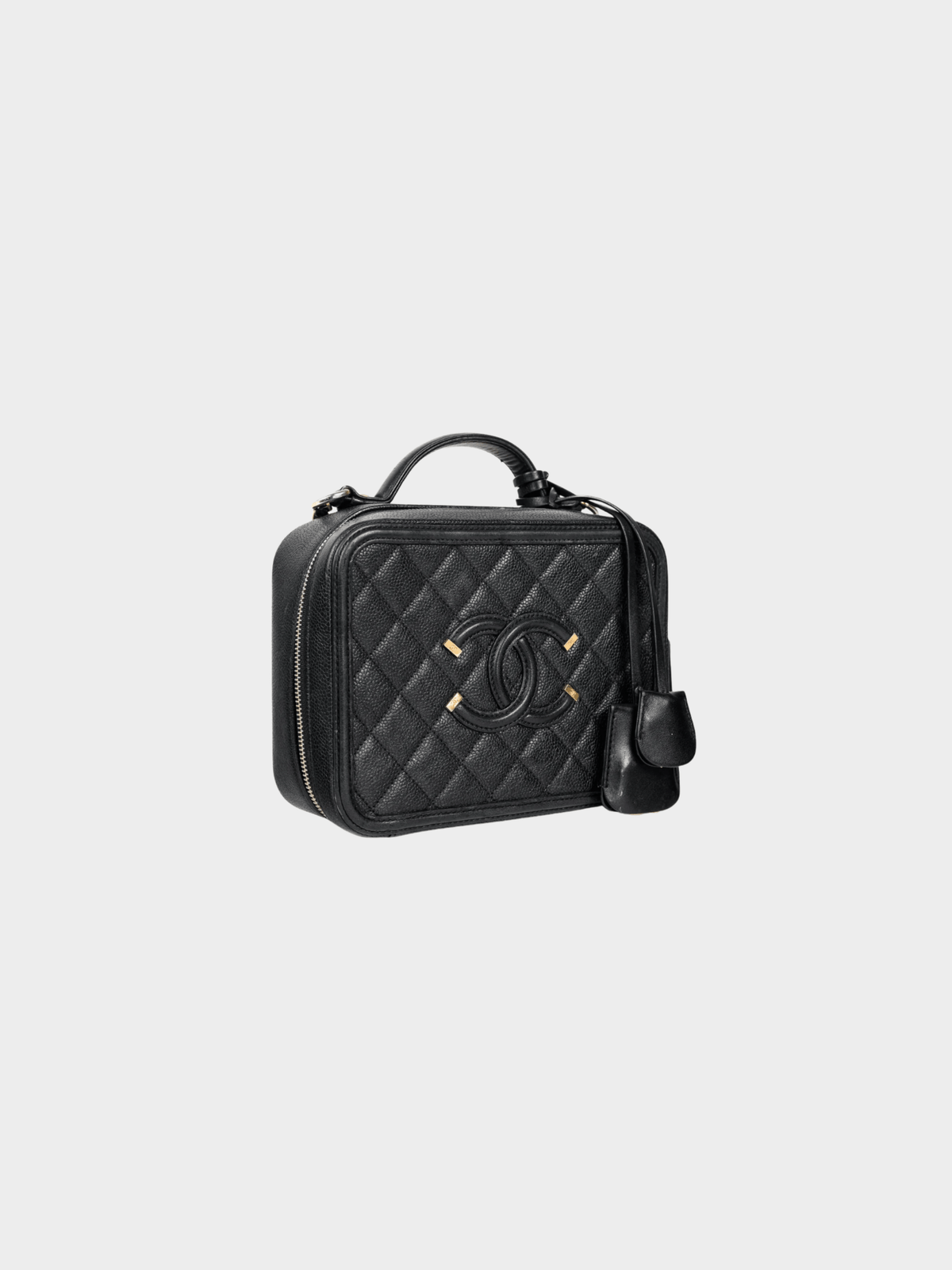 Chanel 2000s Filigree Medium Black Caviar Quilted CC Vanity Case