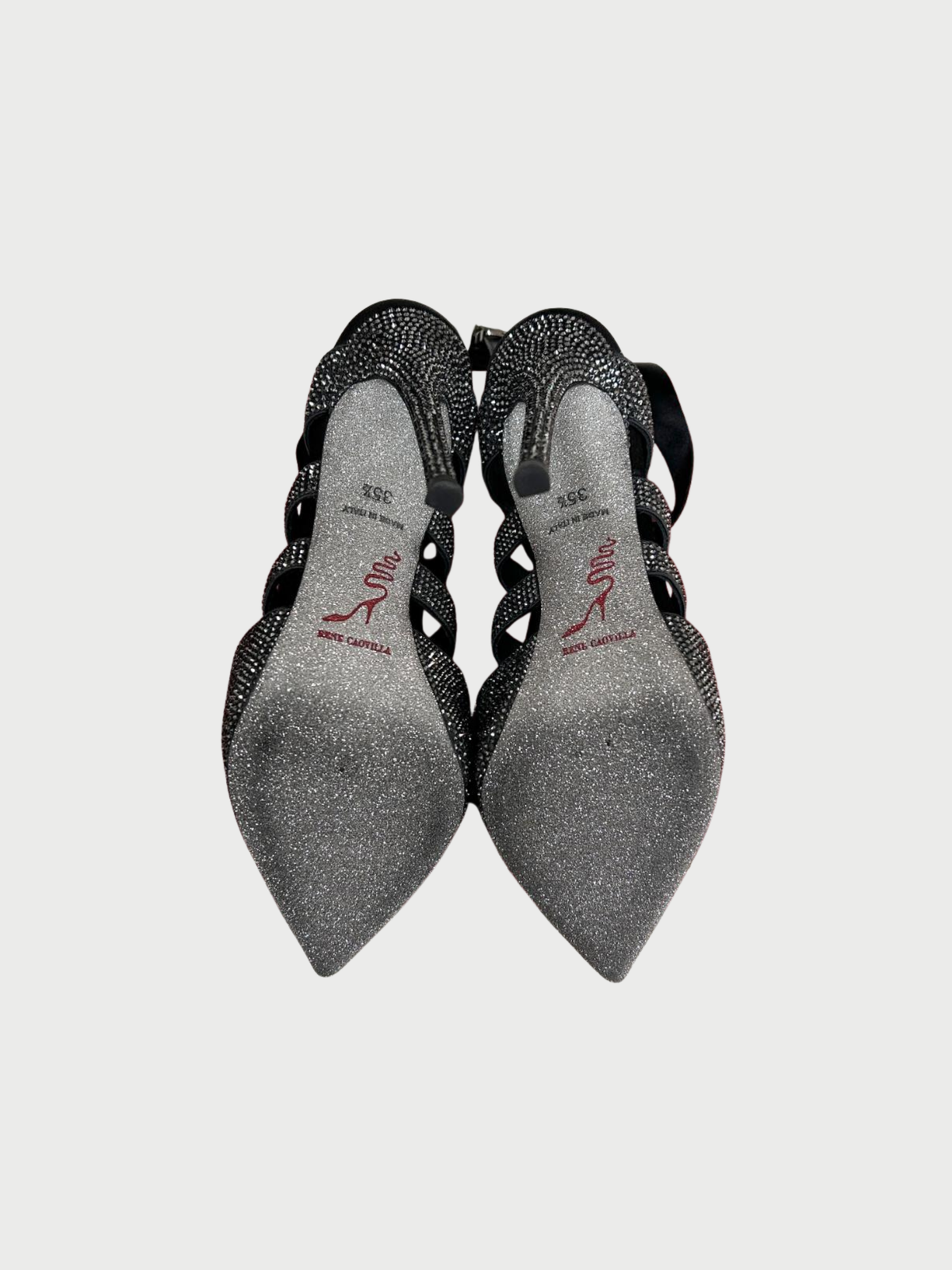 René Caovilla 2000s Grey Crystal Lace Up Heels