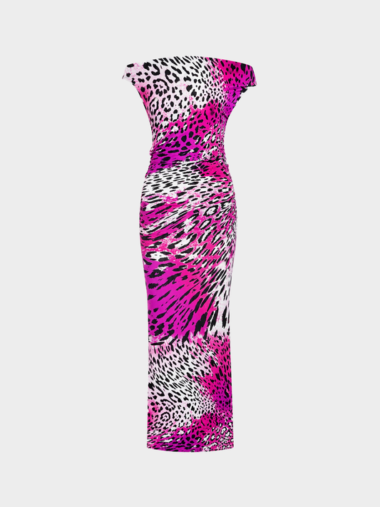 Roberto Cavalli Freedom 1990s Pink Leopard Open-Back Maxi Dress