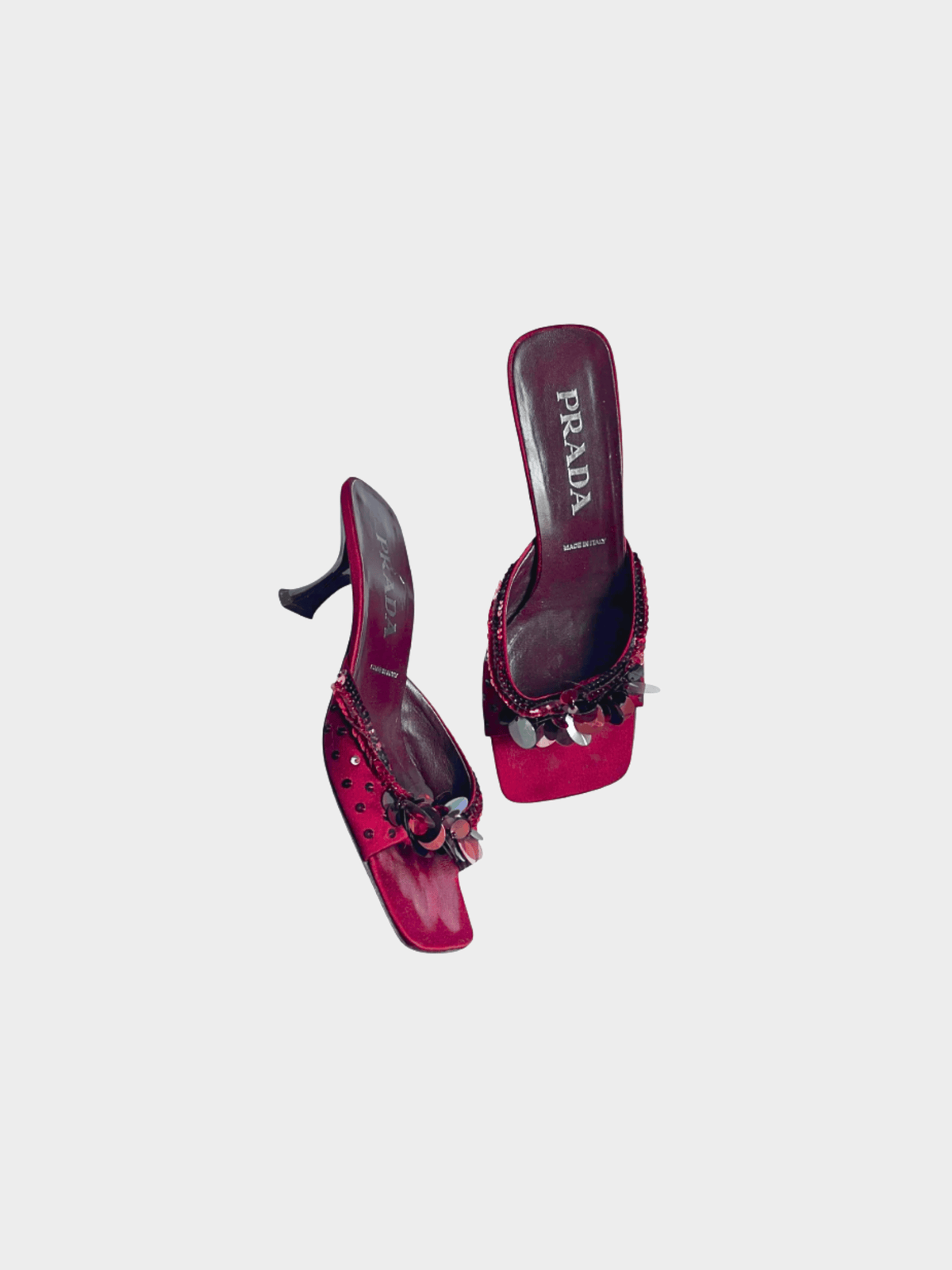 Prada 2000s Burgundy Sequined Satin Mules