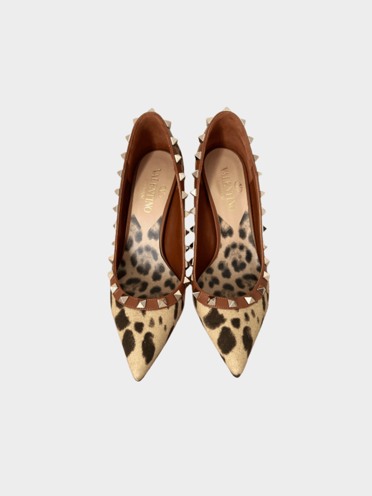 Valentino 2000s Beige Leopard Rockstud Heels