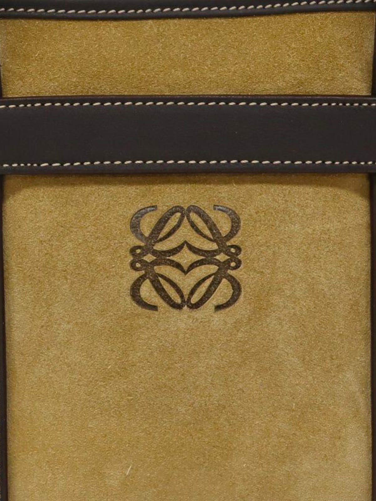 Loewe 2000s Beige Dark Brown Anagram Suede Handbag