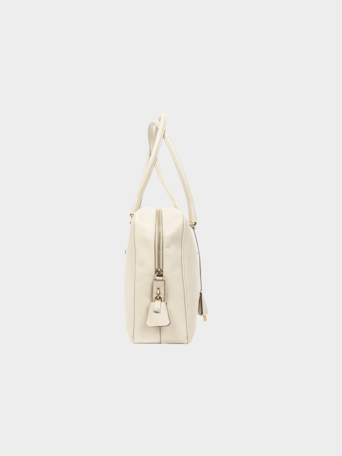 Prada 2010s Bauletto Cream Saffiano Leather Handbag