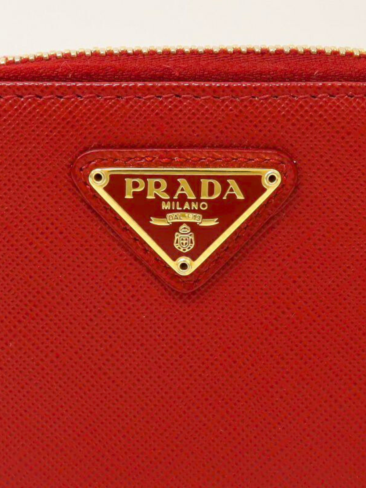 Prada 2010s Red Saffiano Leather Triangle Logo Coin Case