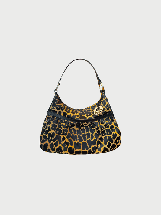Fendi 2000s Brown Leopard Canvas Chef Shoulder Bag