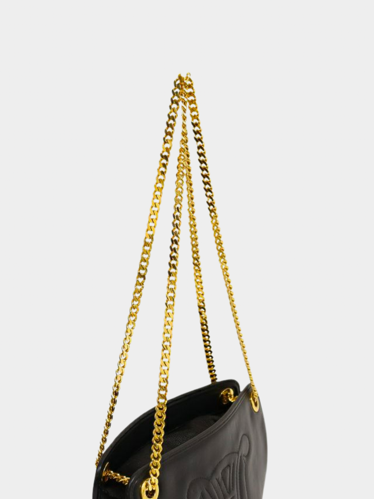 Celine 2000s Black Triomphe Stitch Leather Chain Shoulder Bag