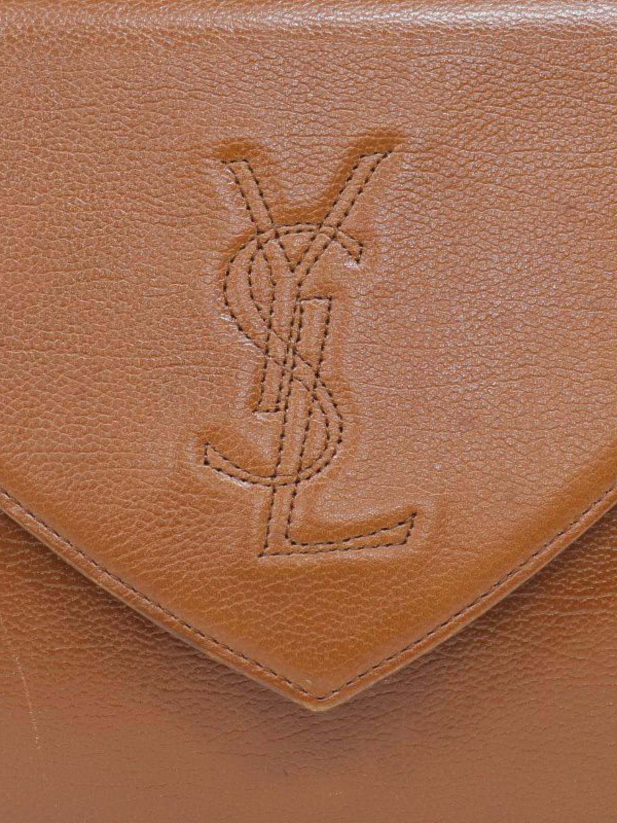 Yves Saint Laurent 1990s Brown Logo Stitch Leather Handbag