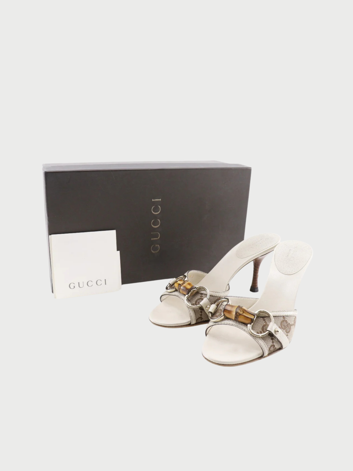 Gucci 2000s White GG Canvas Bamboo Bit Mules