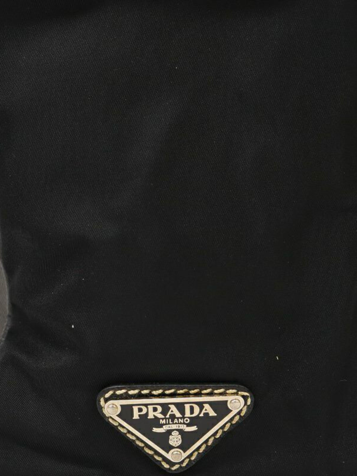 Prada 2000s Black Triangle Logo Nylon Stitch Leather Tote Bag