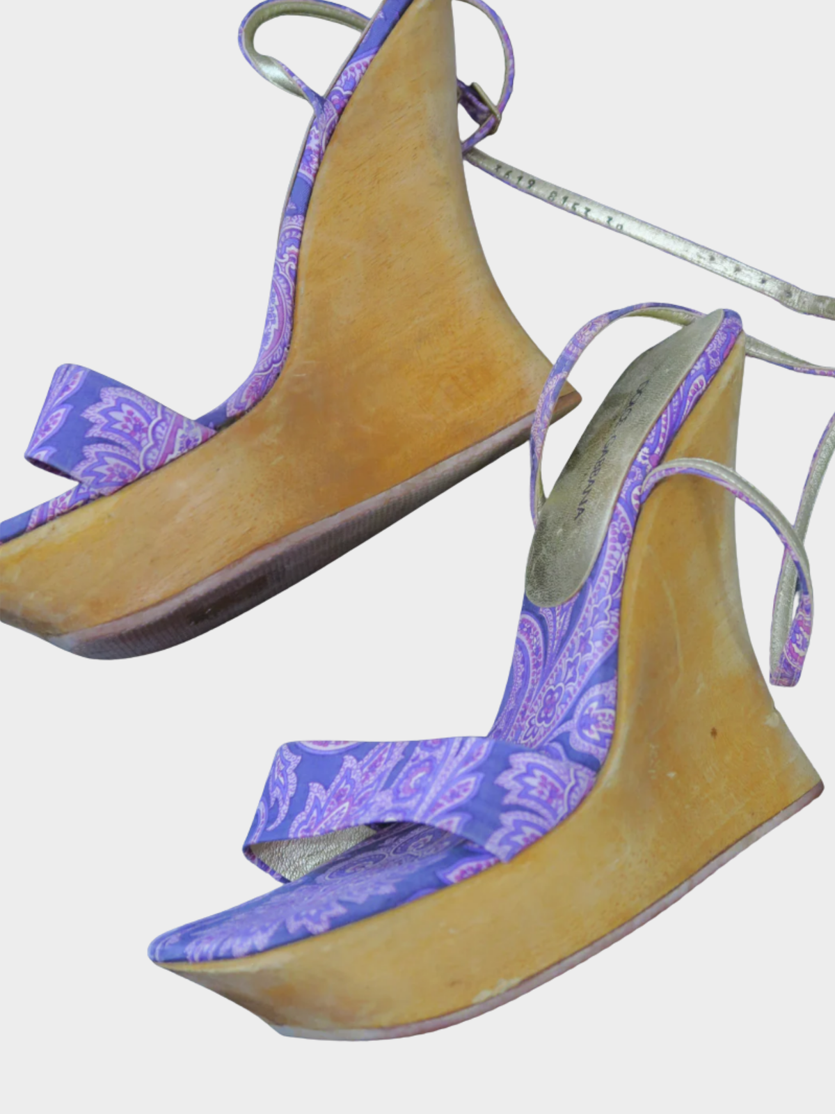 Dolce and Gabbana 2000s Purple Bandana Print Wooden Heels