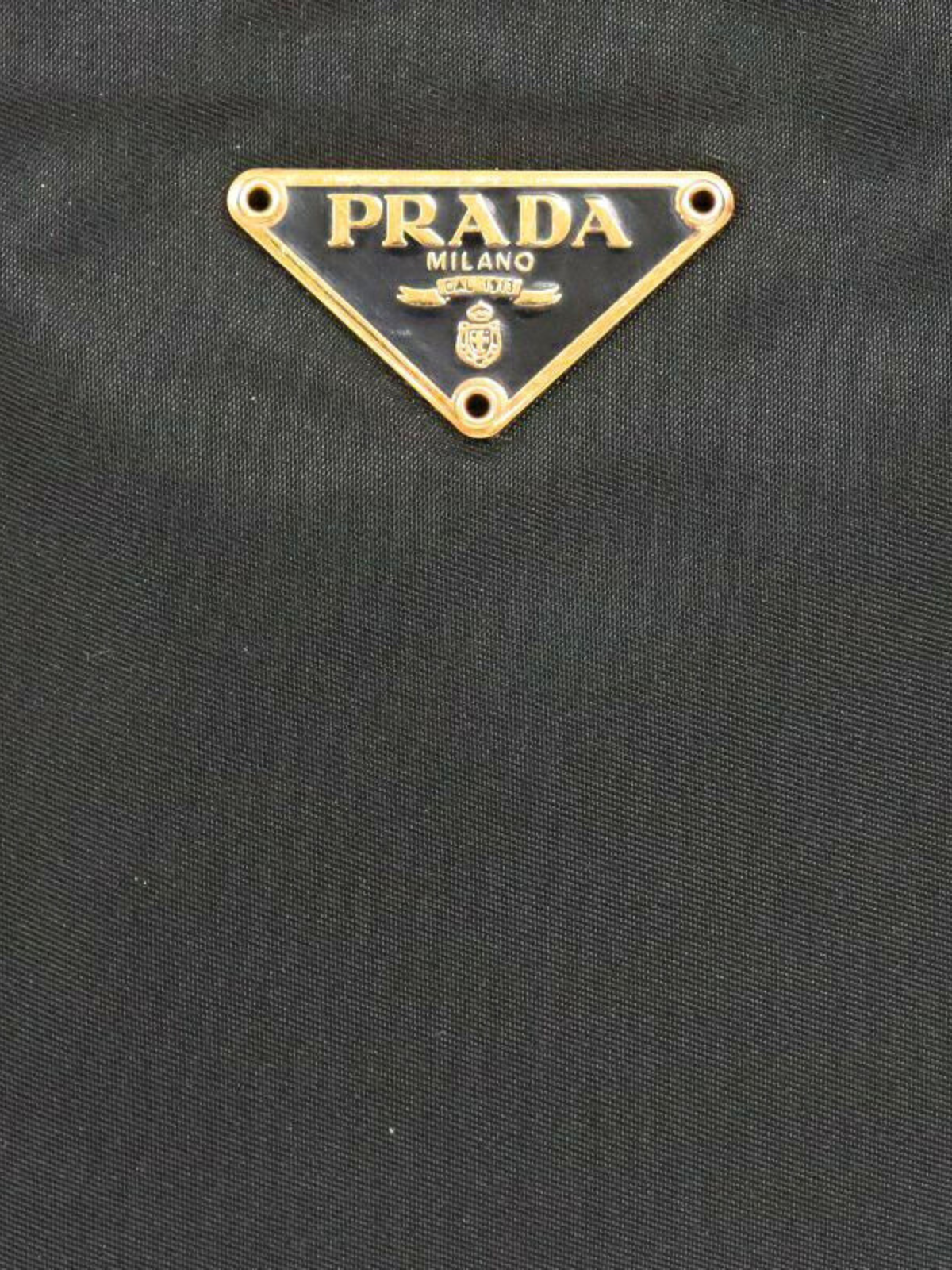 Prada 2000s Black Nylon Leather Triangle Logo Handbag