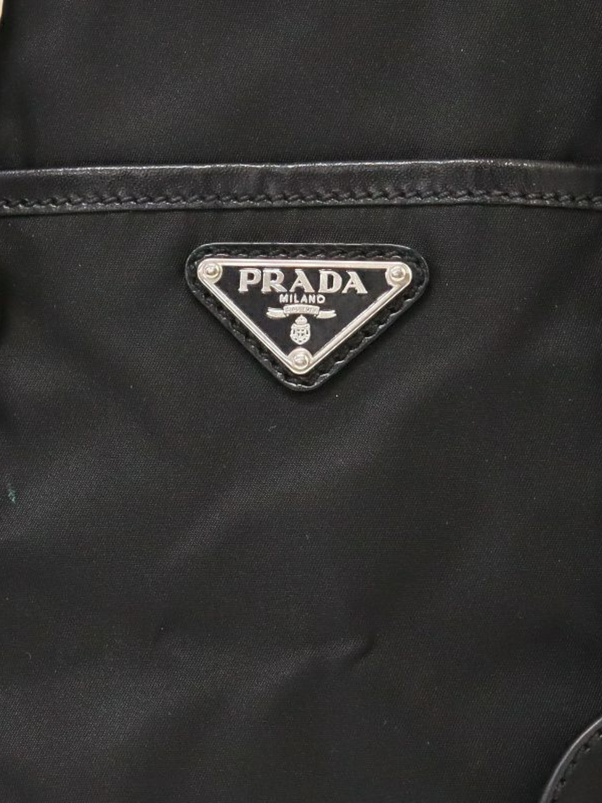 Prada 2000s Black Nylon Leather Triangle Logo Handbag