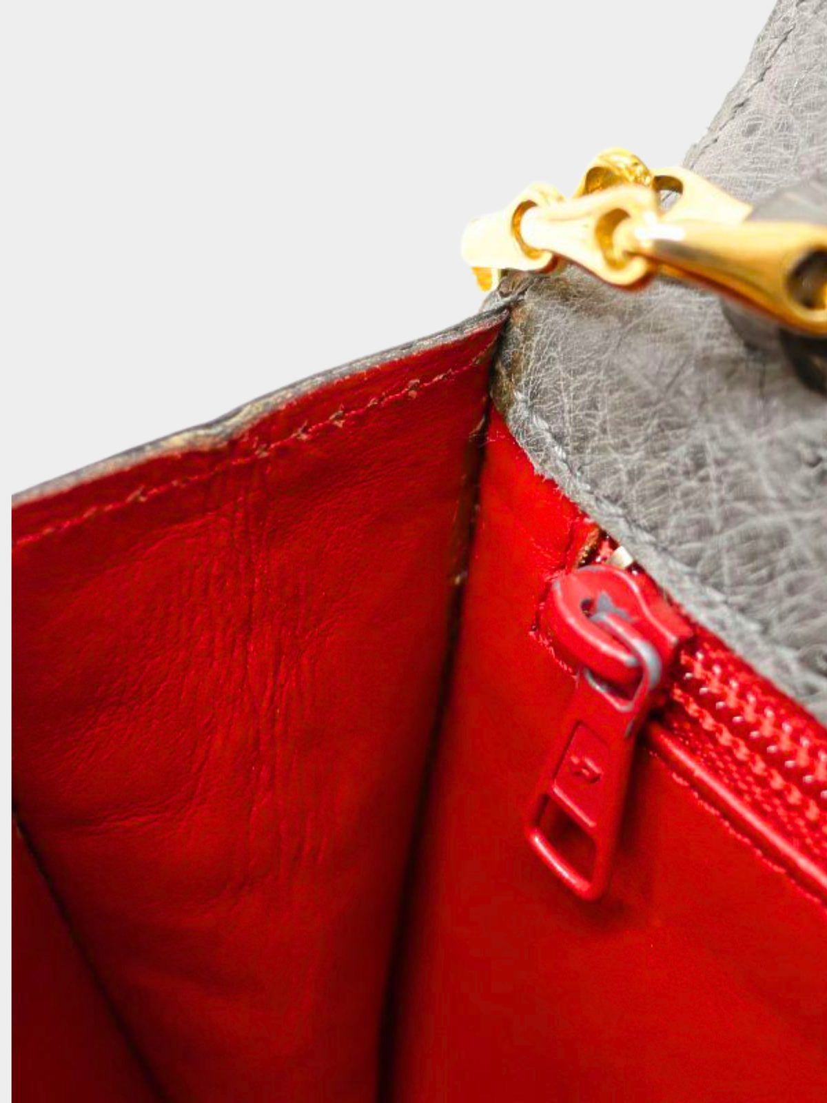 Celine 2000s Gray Star Ball Ostrich Leather Chain Shoulder Bag
