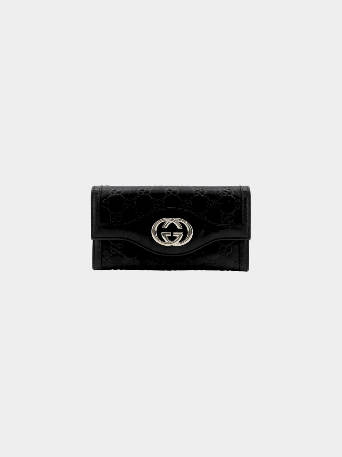 Gucci 2010s Interlocking G Black Guccissima Leather Long Wallet