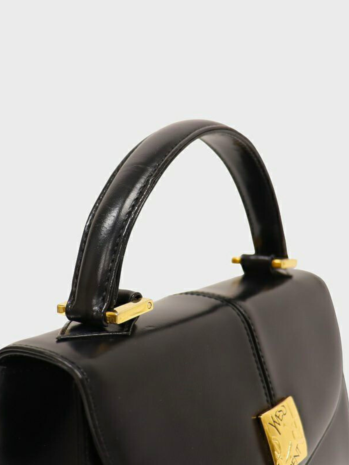 Yves Saint Laurent 2000s Black Logo Hardware Leather 2-Way Bag