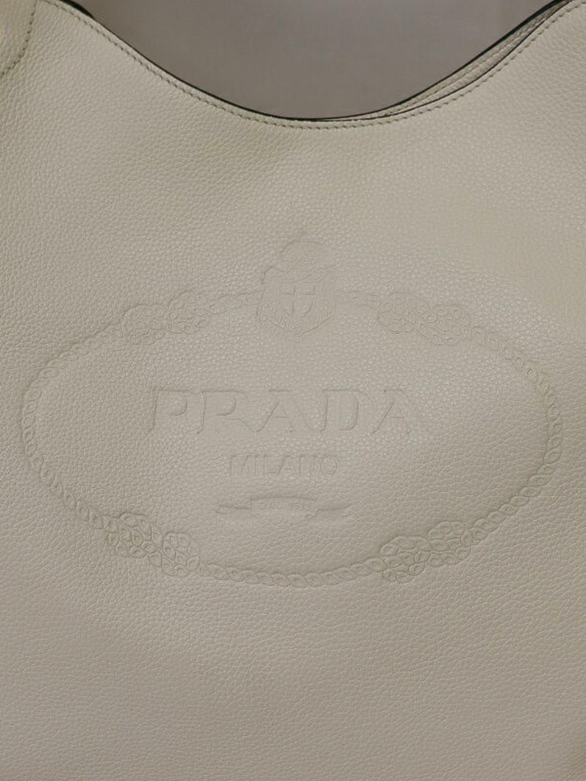 Prada 2000s Ivory Logo Embossed Leather One-Shoulder Bag
