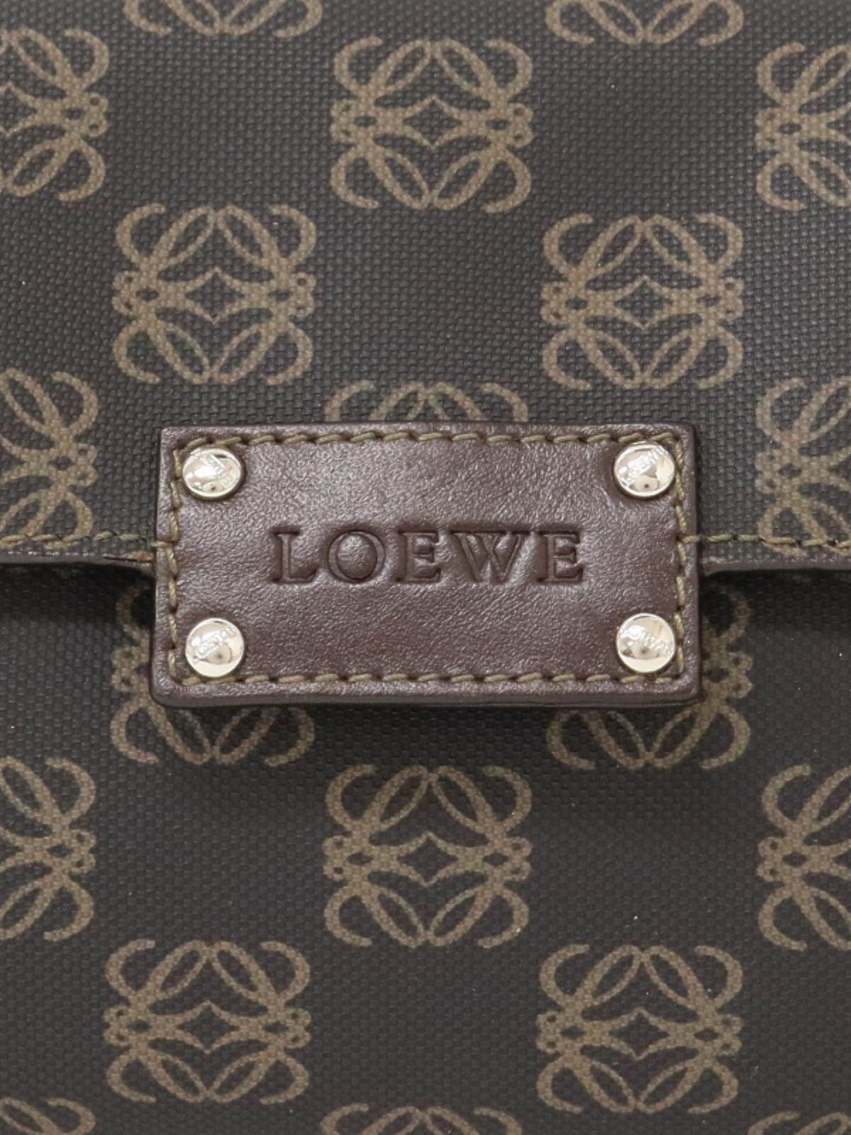 Loewe 2000s Brown Black Leather PVC Anagram Shoulder Bag