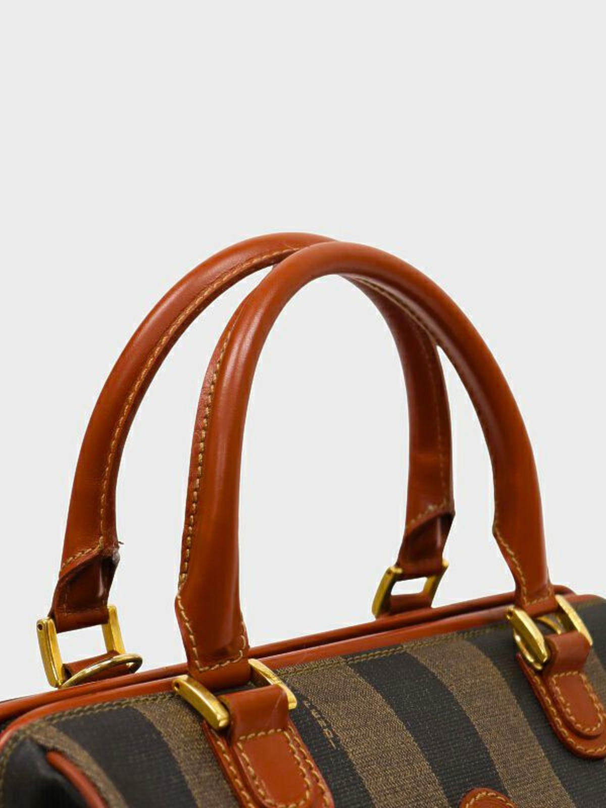 Fendi 2000s Khaki Black Brown Pequin Stripe 2-Way Bag