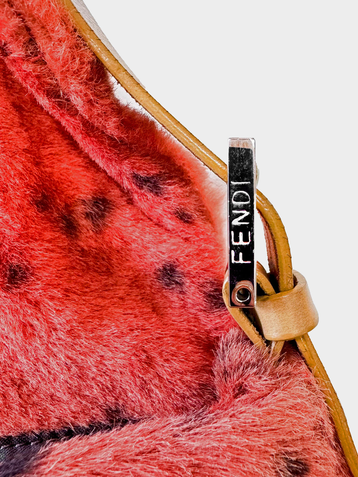 Fendi 2000s Orange Dalmatian Print Pony Hair Baguette
