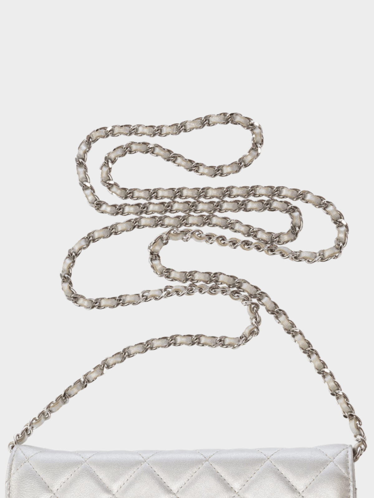 Chanel 2012 Silver Metallic Lambskin Quilted Wallet On Chain Bag
