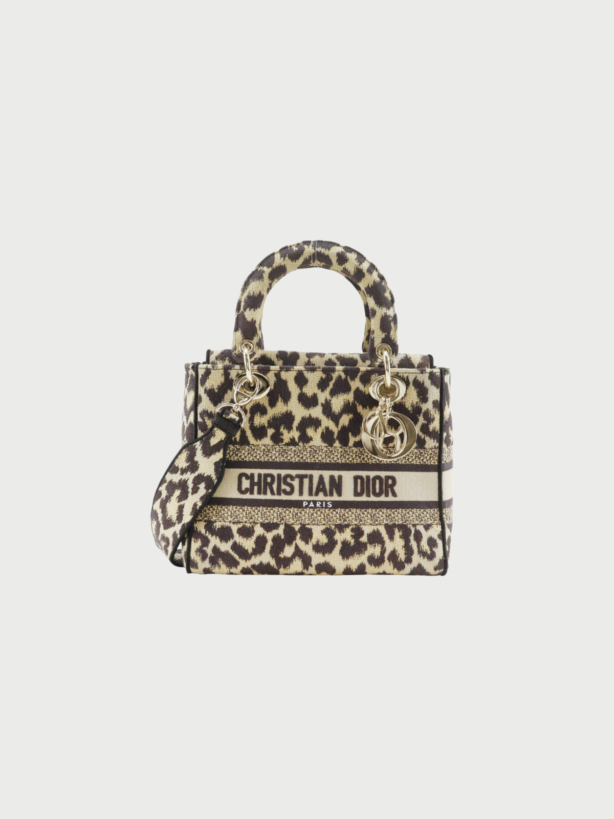 Christian Dior 2020s Brown Leopard Canvas Lady D-Light Medium Handbag