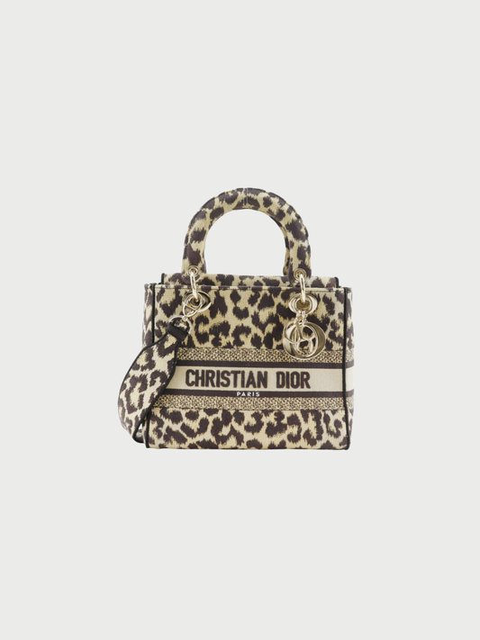 Christian Dior 2020s Brown Leopard Canvas Lady D-Light Medium Handbag