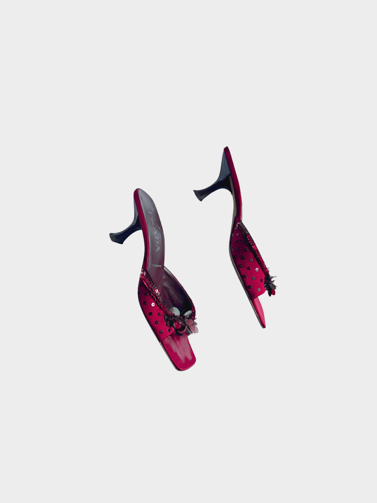 Prada 2000s Burgundy Sequined Satin Mules