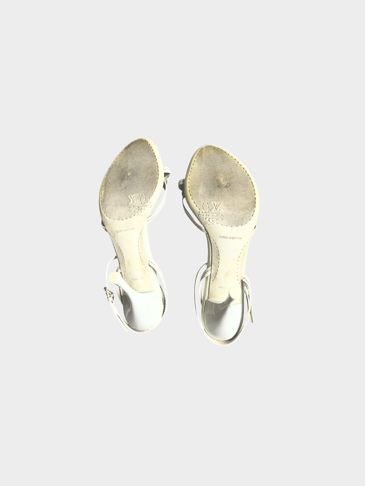 Louis Vuitton 2000s White Leather Floral Sandal Heels