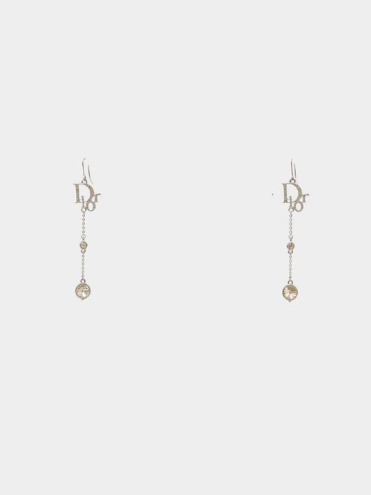 Christian Dior 2000s Silver Logo Rhinestone Earrings