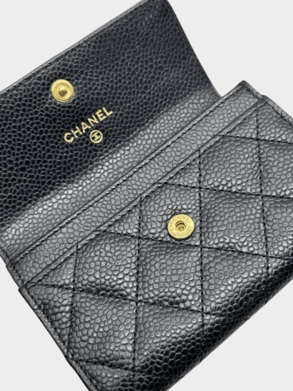 Chanel 1990s Black Quilted Caviar Leather Flap Card Holder
