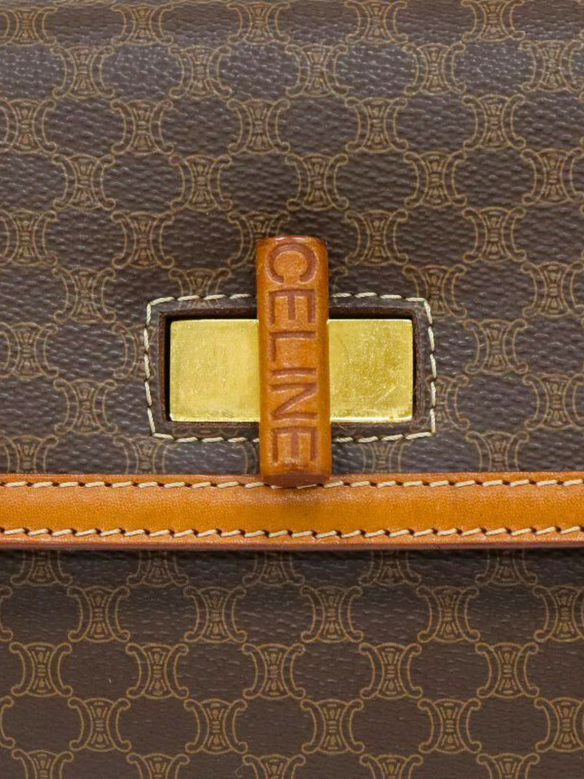 Celine 2000s Brown Macadam Turn Lock Handbag