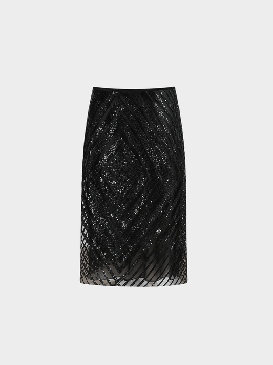 Valentino 2000s Black Hand Beaded Skirt