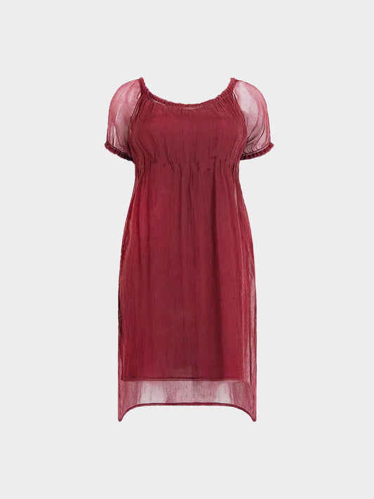 Prada SS 1997 Runway Burgundy Silk and Sheer Overlay Dress