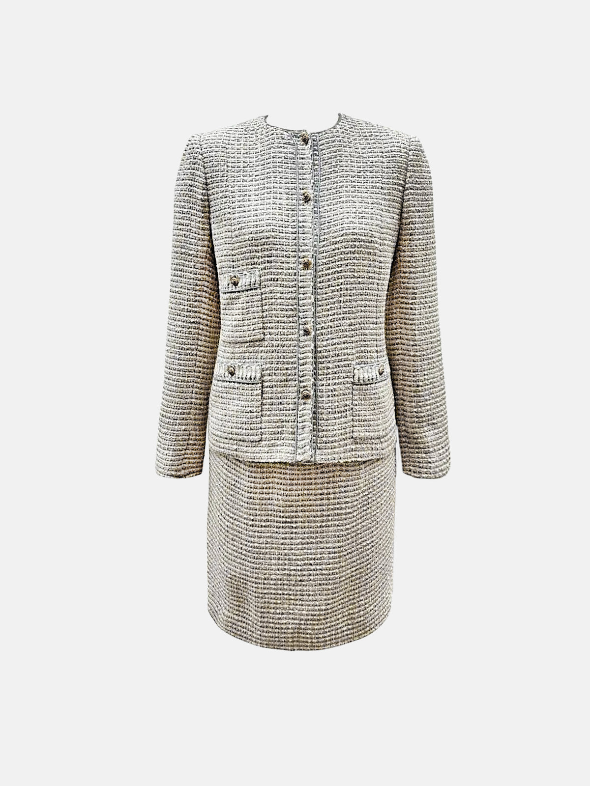 Chanel 1970s Cream Tweed Jacket and Skirt Set