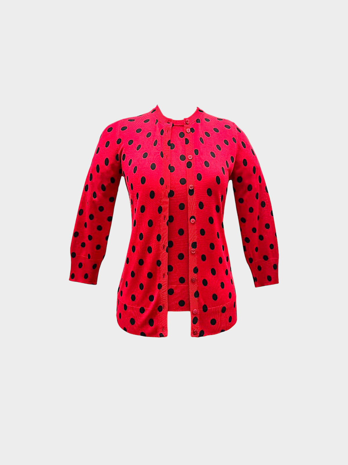 Dolce and Gabbana 2014 Red Silk Knit Polka Dot Cardigan and Top Set