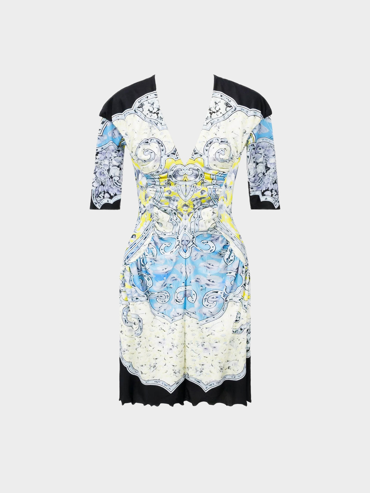 Roberto Cavalli 2007 Stretch Nylon Mixed Print Ruched Dress