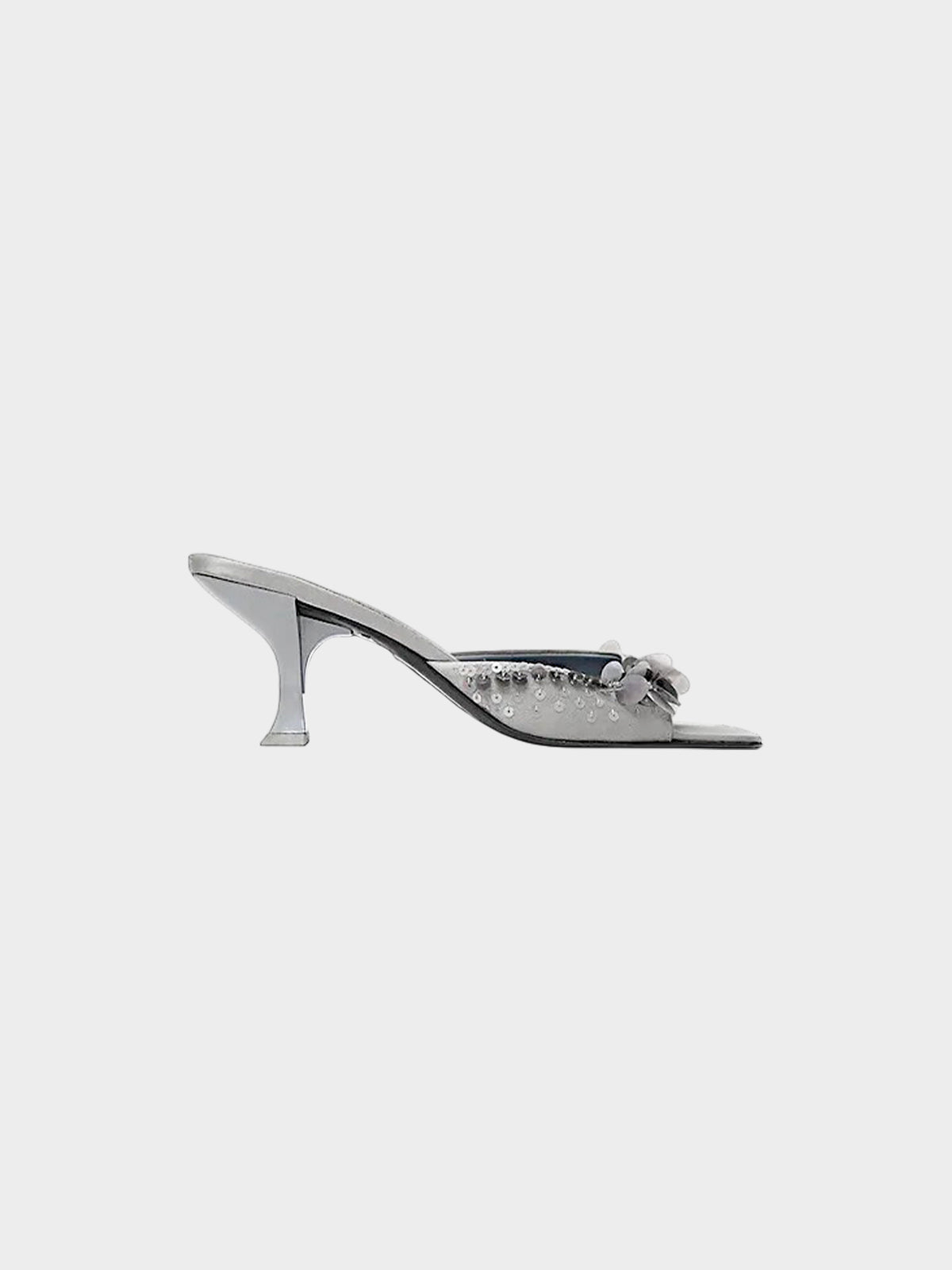 Prada SS 2000 Silver Satin Sequin Embellished Heels