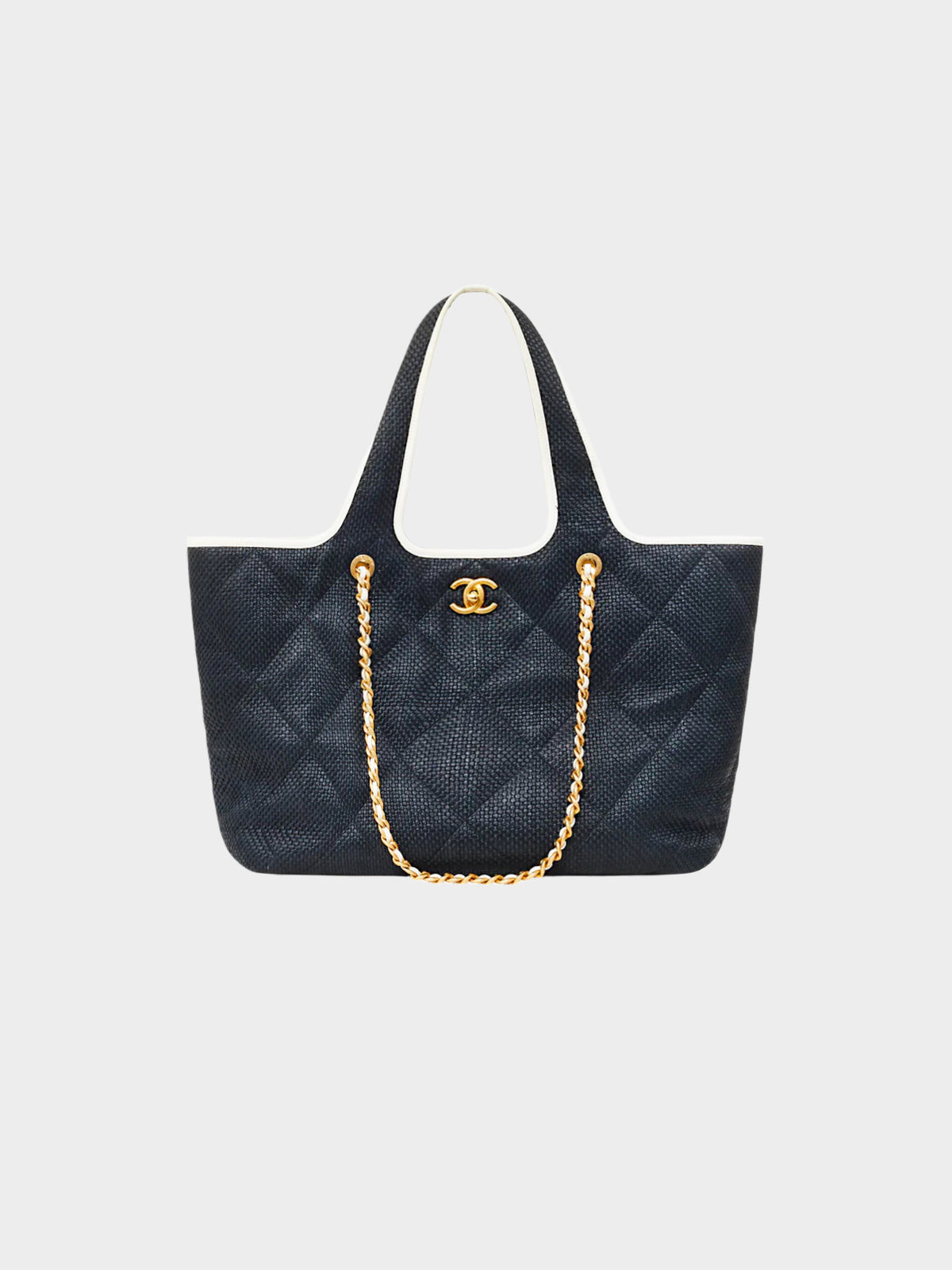 Chanel 2023 Dark Navy Raffia Quilted Tote Bag