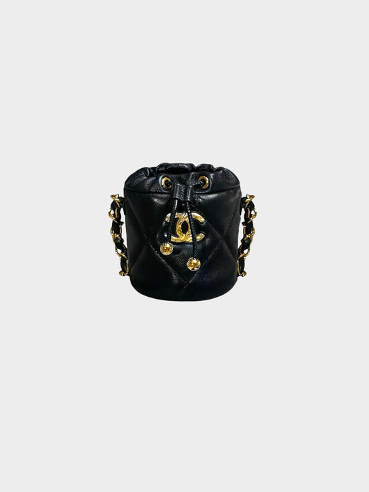 Chanel Cruise 2021-2022 Black Lambskin Quilted Mini Bucket Fluffy Chain Bag