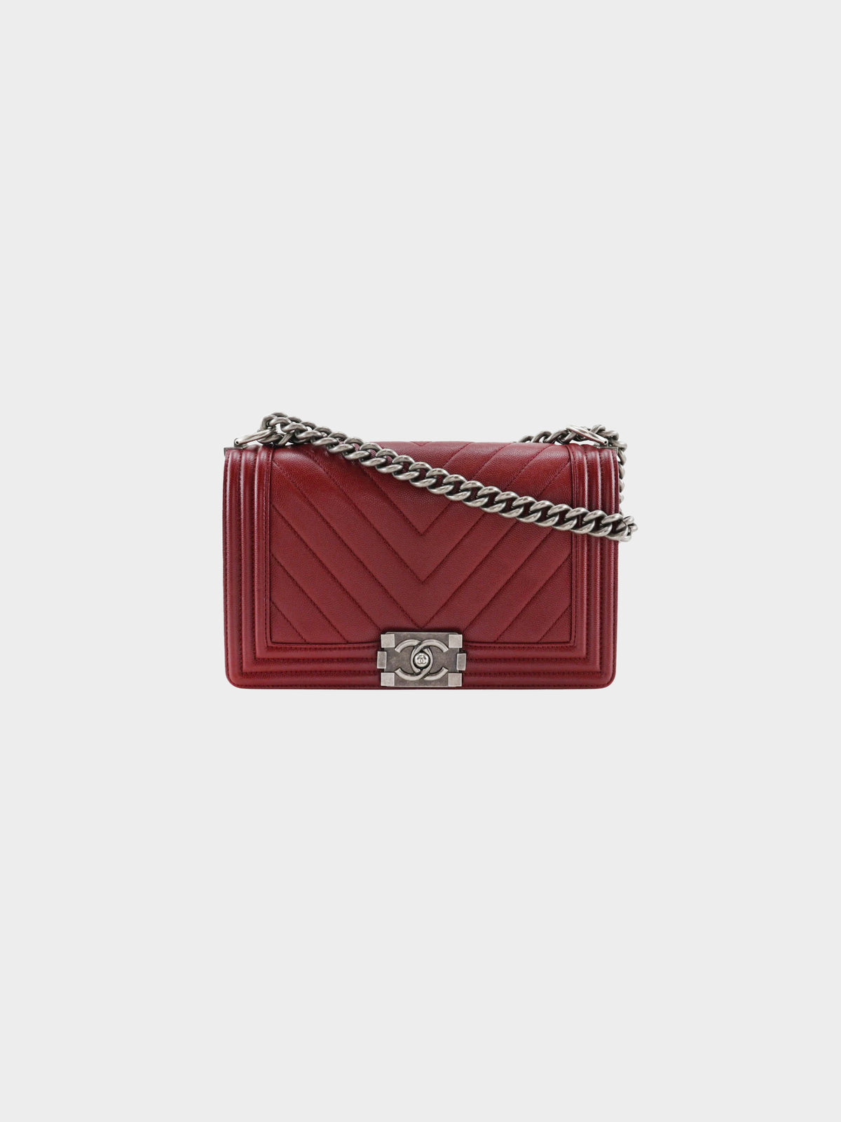Chanel 2017 Burgundy Caviar Skin Boy Bag