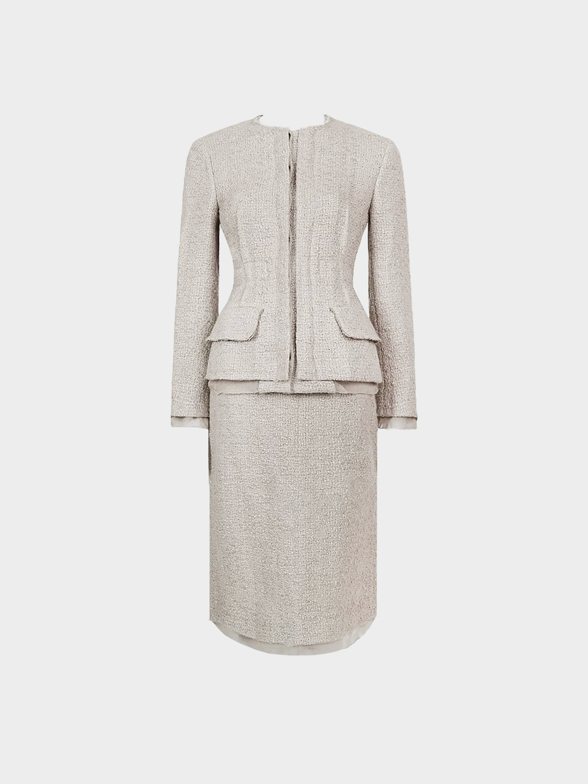 Prada 1990s Beige Tweed Jacket and Skirt Set
