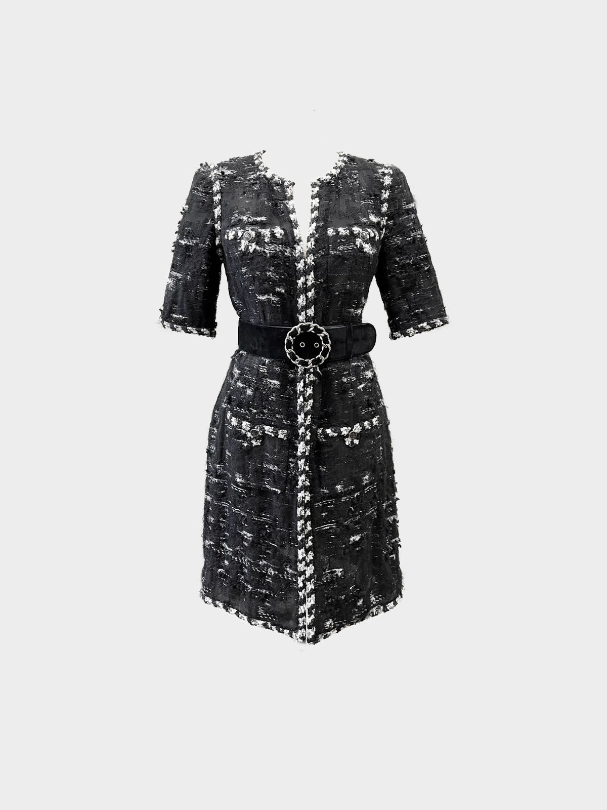 Chanel 2000s Black Boucle Wool Belted Jacket